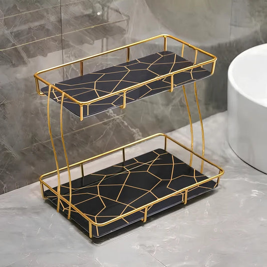 2-Tier Rectangular Golden Vanity Stand | Makeup & Beauty Organiser
