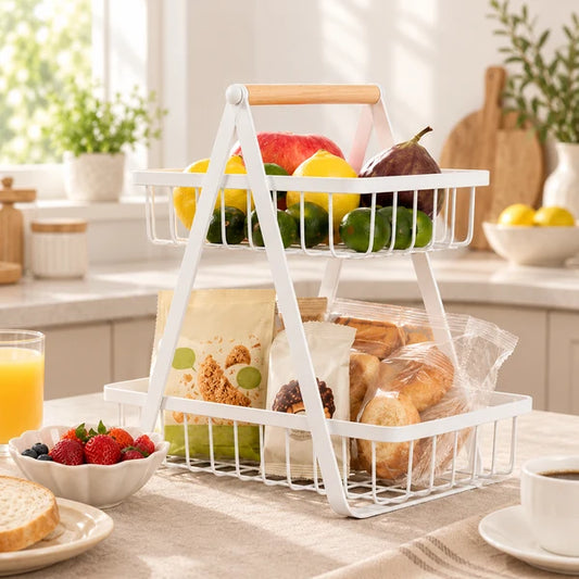2-Tier Carry & Serve Fruit Basket | Portable Fruit & Snack Organiser