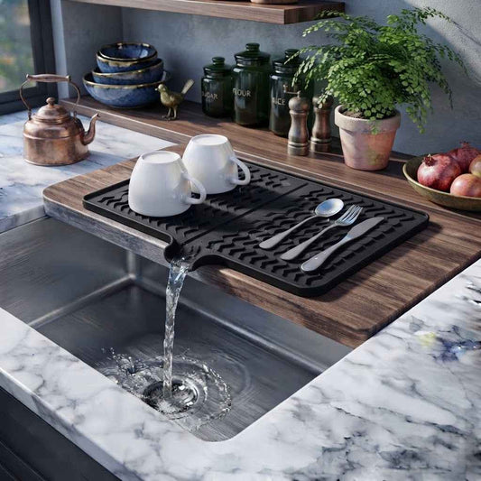 Silicone Dish Drying Mat with Drain Spout – Anti-Slip Sink Drainer Tray