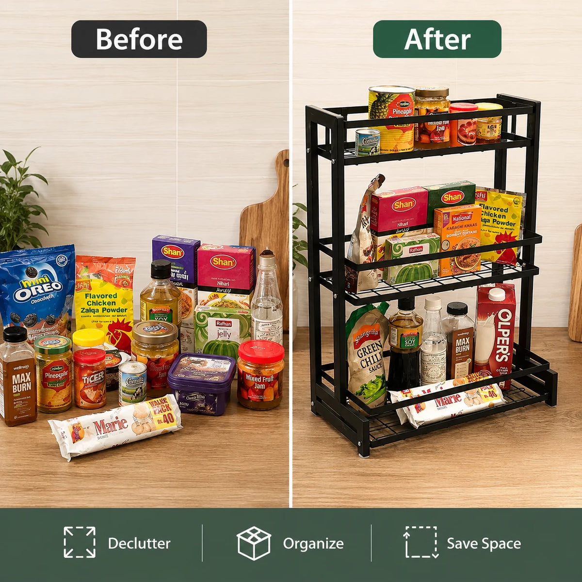Multi-Tiered Countertop Storage Rack | Kitchen & Pantry Organiser