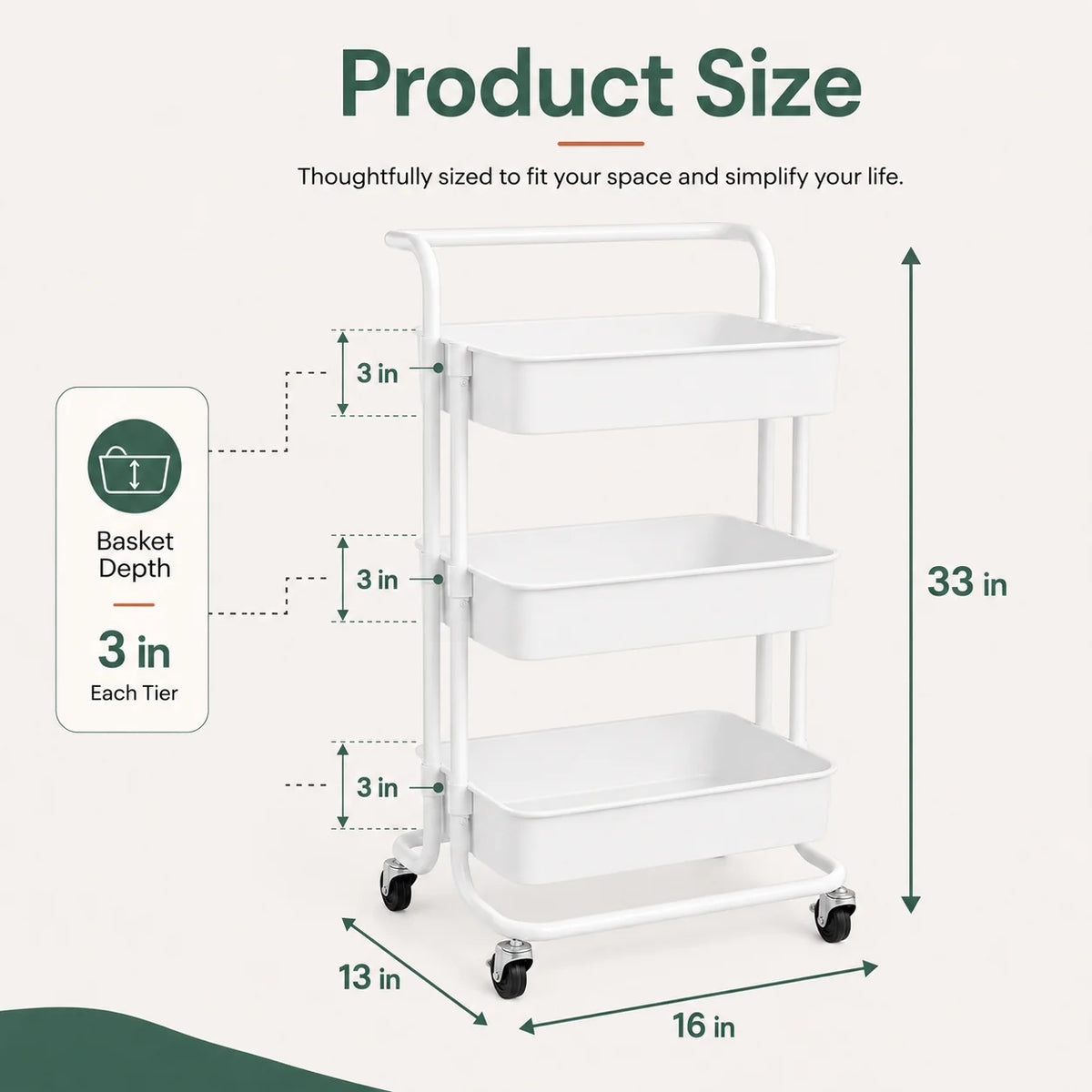 3-Tier Organiser Trolley | Multi-Purpose Rolling Storage Cart