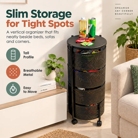 Round Metal Trolley | Multi-Purpose Rolling Storage & Utility Cart