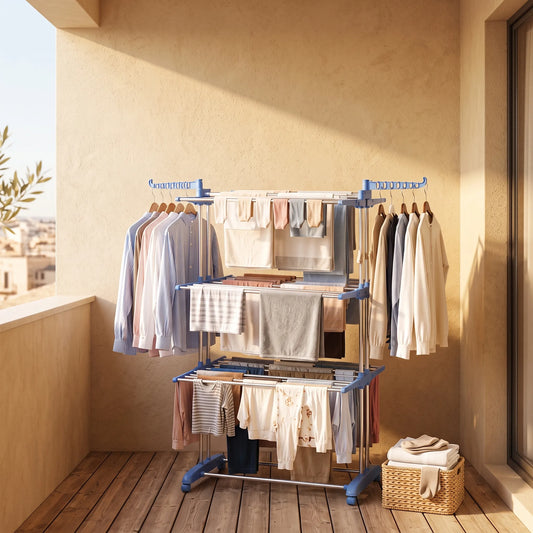 Foldable 3-Layer Clothes Drying Stand – Floor-Standing Laundry Rack