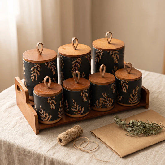 7-Piece Ceramic Kitchen Storage Jar Set – Spice, Tea & Coffee Containers