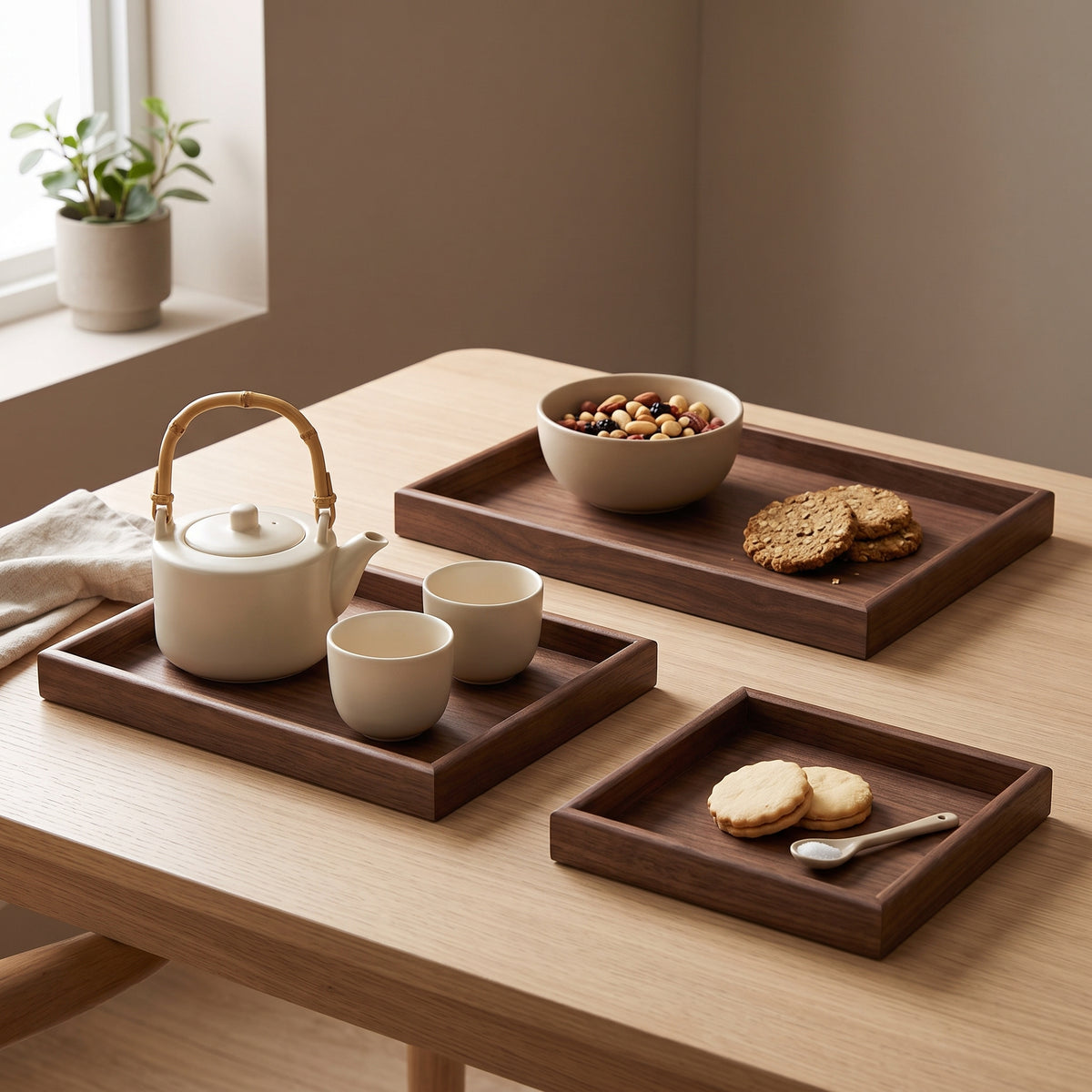 3-Piece Wooden Tray Set – Serving & Kitchen Organisation Trays