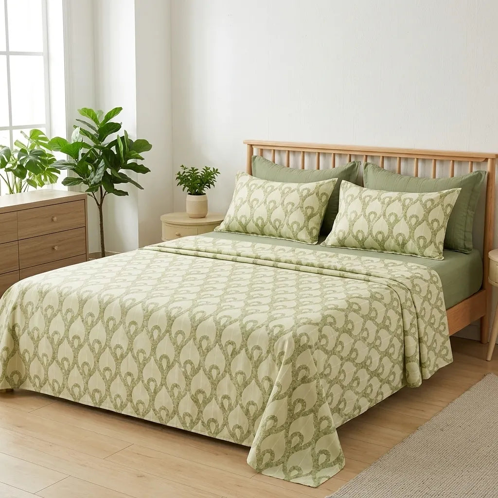 3 Pcs Sage Green Ogee Print Bedding Set