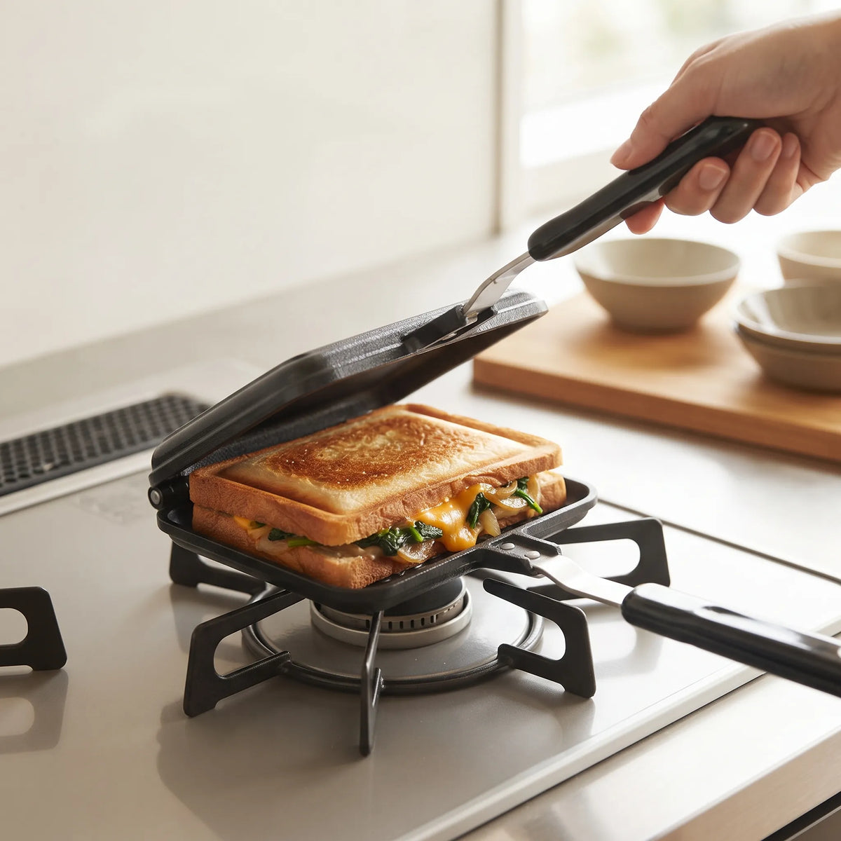 Cast Iron Stovetop Sandwich Maker – Panini & Grilled Cheese Press