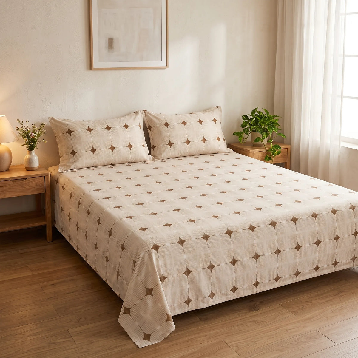 3 Pcs Neutral Geometric Star Print Bedding Set