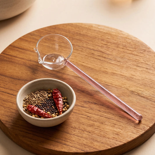 Borosilicate Glass Tarka Spoon – Heat-Resistant Tempering & Serving Spoon
