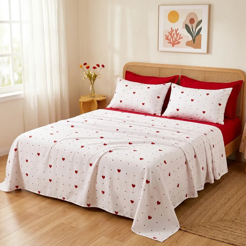 3 Pcs Ivory & Ruby Tiny Heart Bedding Set