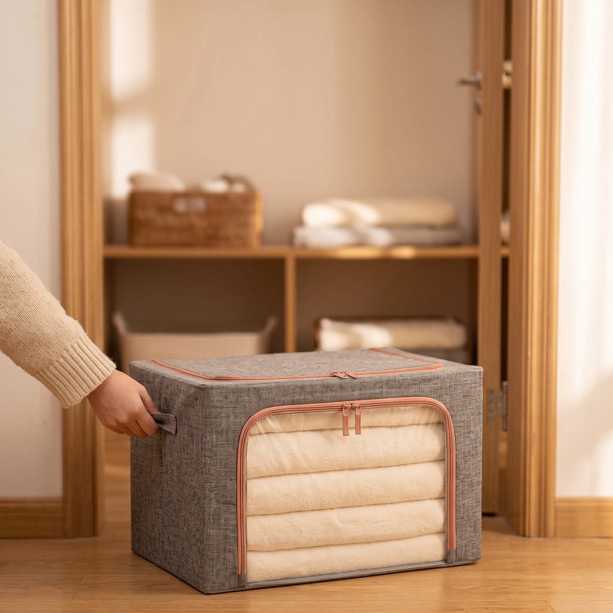 Foldable Clothes Storage Bag with Metal Frame – Wardrobe & Bedding Organizer