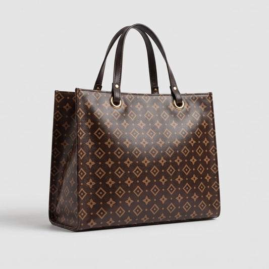 Dark Brown Diamond Monogram Structured Tote Bag