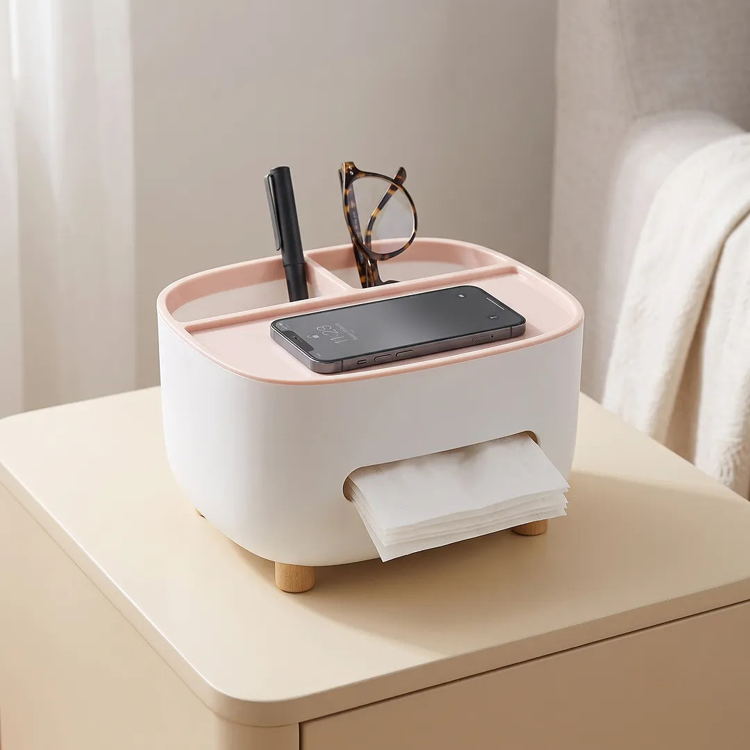 Tissue Box Holder with Storage Compartments