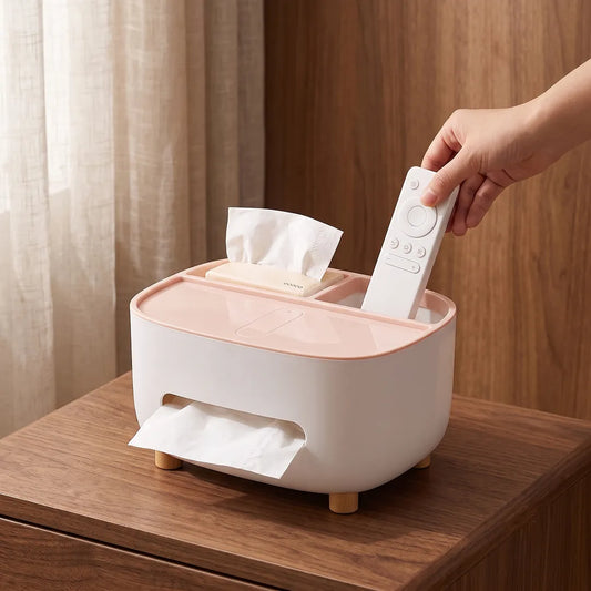 Tissue Box Holder with Storage Compartments