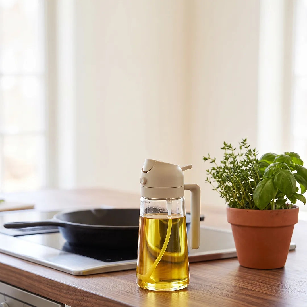 2 in 1 Multi-Purpose Glass Oil Spray Bottle for Kitchen & BBQ