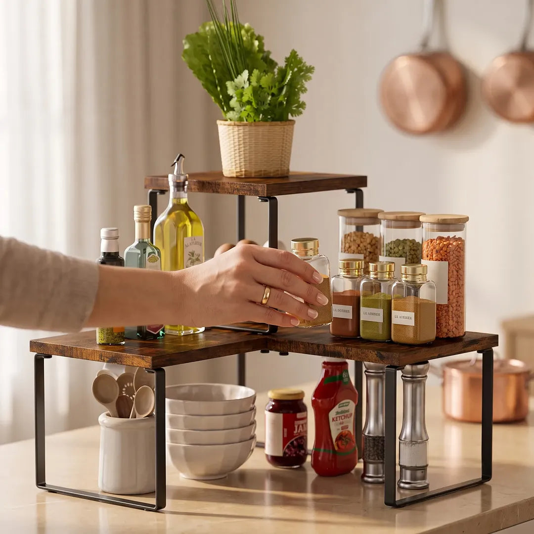 2-Layer Wooden Kitchen Organiser Shelf