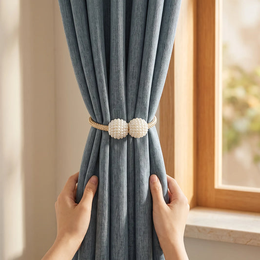 Magnetic Rope Curtain Tiebacks with Pearl Ends – Pair