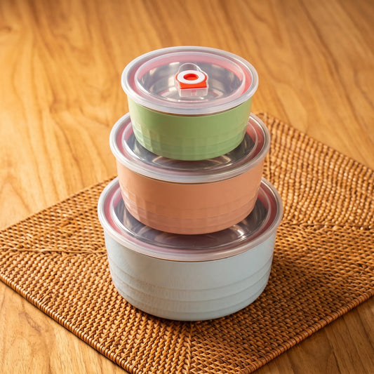 3-Piece Coloured Heat-Resistant Bowl Set with Lids | Food Storage & Serving Bowls