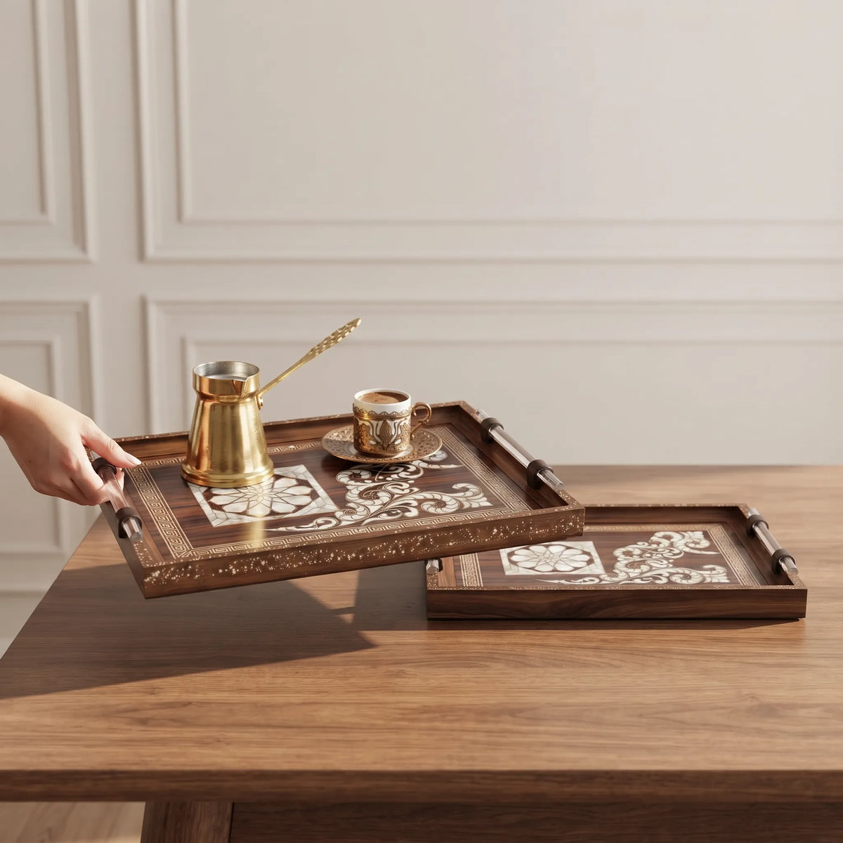 2-Piece Wooden Tray Set – Serving & Kitchen Organisation Trays