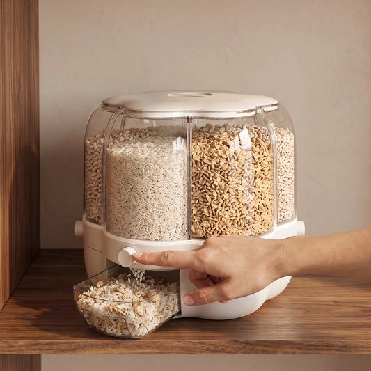 360° Rotating Rice & Cereal Dispenser – Multi-Grid Grain Storage