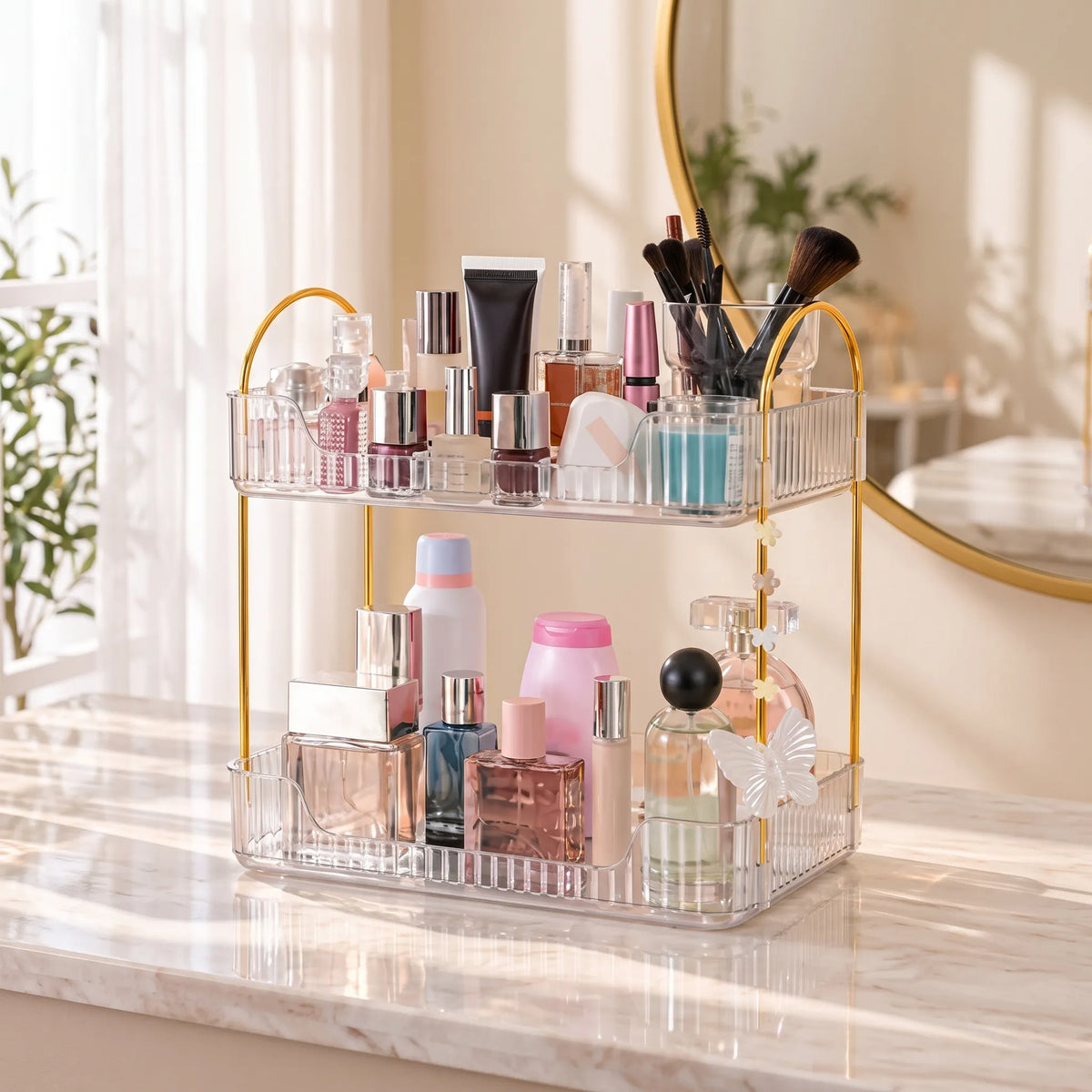 2-Tier Clear Acrylic Makeup & Perfume Organizer – Vanity Storage Rack