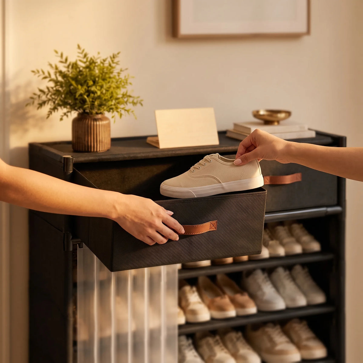 Modular Shoe Storage Cabinet with Drawers & Dustproof Cover – 5 Tier