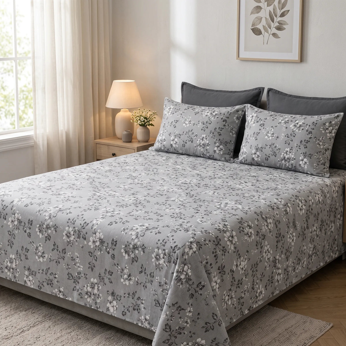 3 Pcs Monochrome Meadow Gray Bedding Set