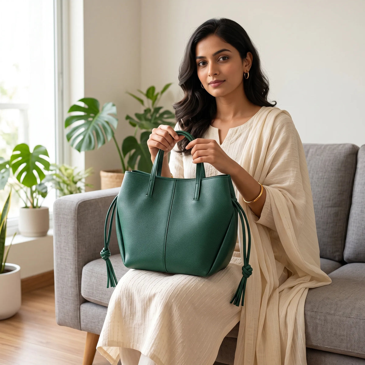 Emerald Leather Tote Bag for Women – Large Capacity Shoulder & Underarm Handbag