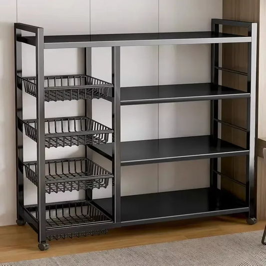Multifunctional Storage Rack with Wheels | Kitchen Cabinet Shelf Organiser