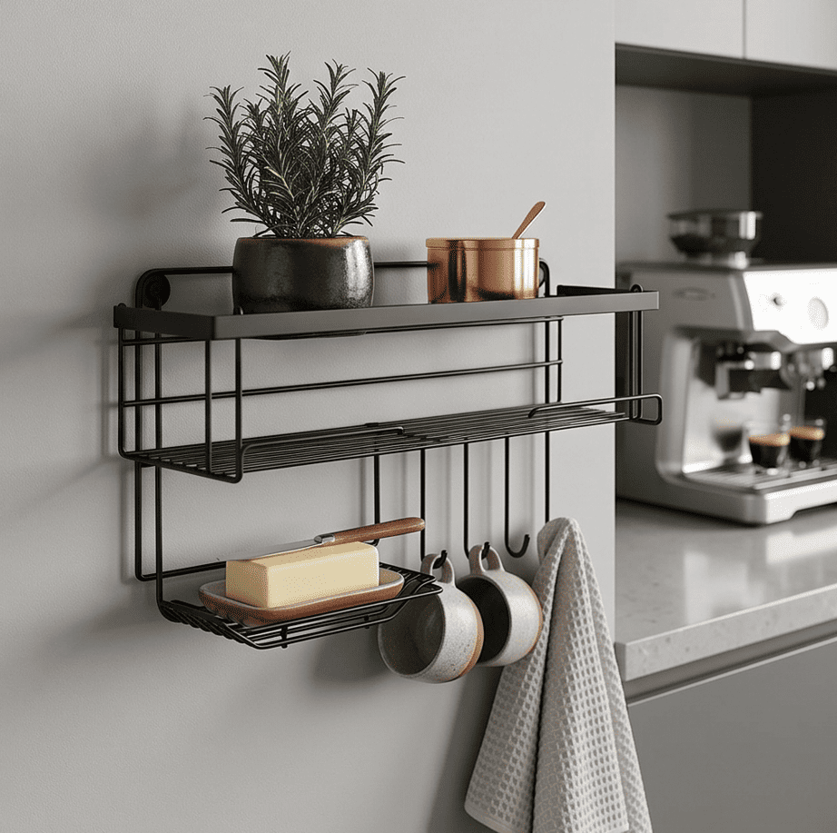 Black Metal Wall-Mounted Shelf | Wall Storage Holder Rack