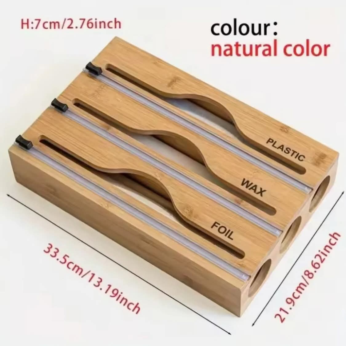 Bamboo Cling Wrap Holder with Cutter | Kitchen Roll Wrap Dispenser & Organiser