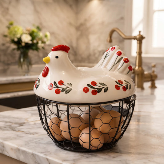 Luxury Hen-Shaped Egg Basket with Lid – Kitchen Egg Storage