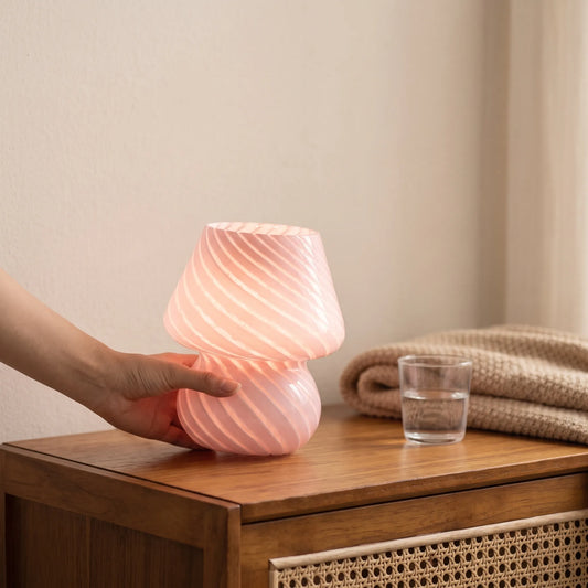 Pink Swirl Mushroom LED Table Lamp – Aesthetic Bedside Night Light
