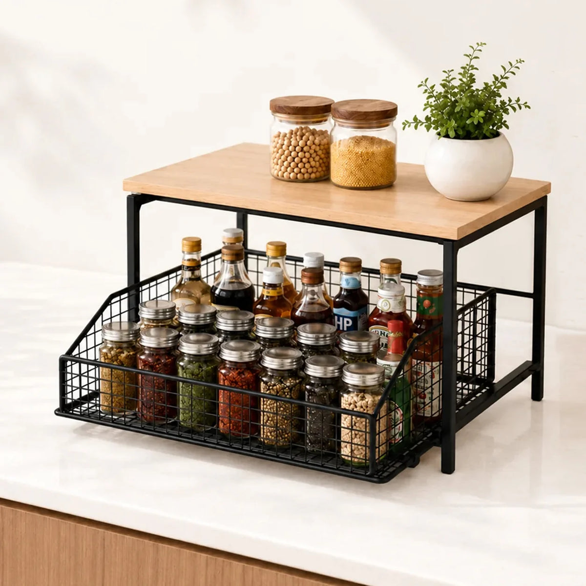 Sliding Kitchen Counter Organiser | Adjustable Countertop Storage Rack
