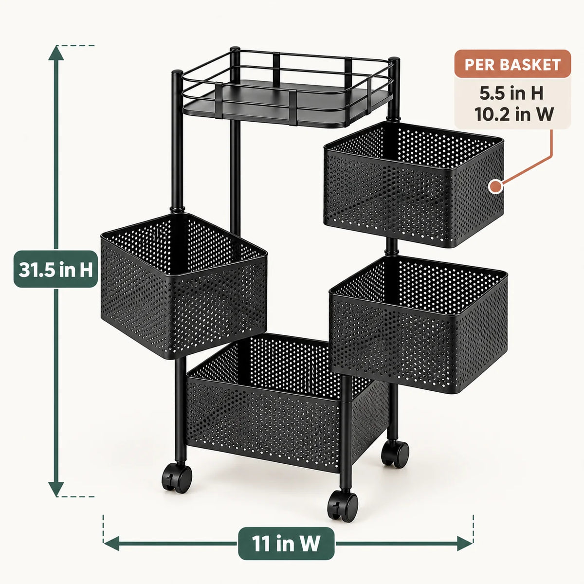 Square Metal Trolley | Multi-Purpose Rolling Storage & Utility Cart