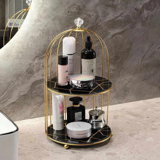 2-Tier Golden Vanity Cage | Makeup & Beauty Storage Organiser