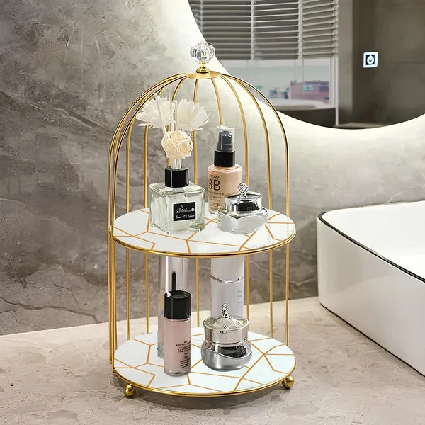 2-Tier Golden Vanity Cage | Makeup & Beauty Storage Organiser
