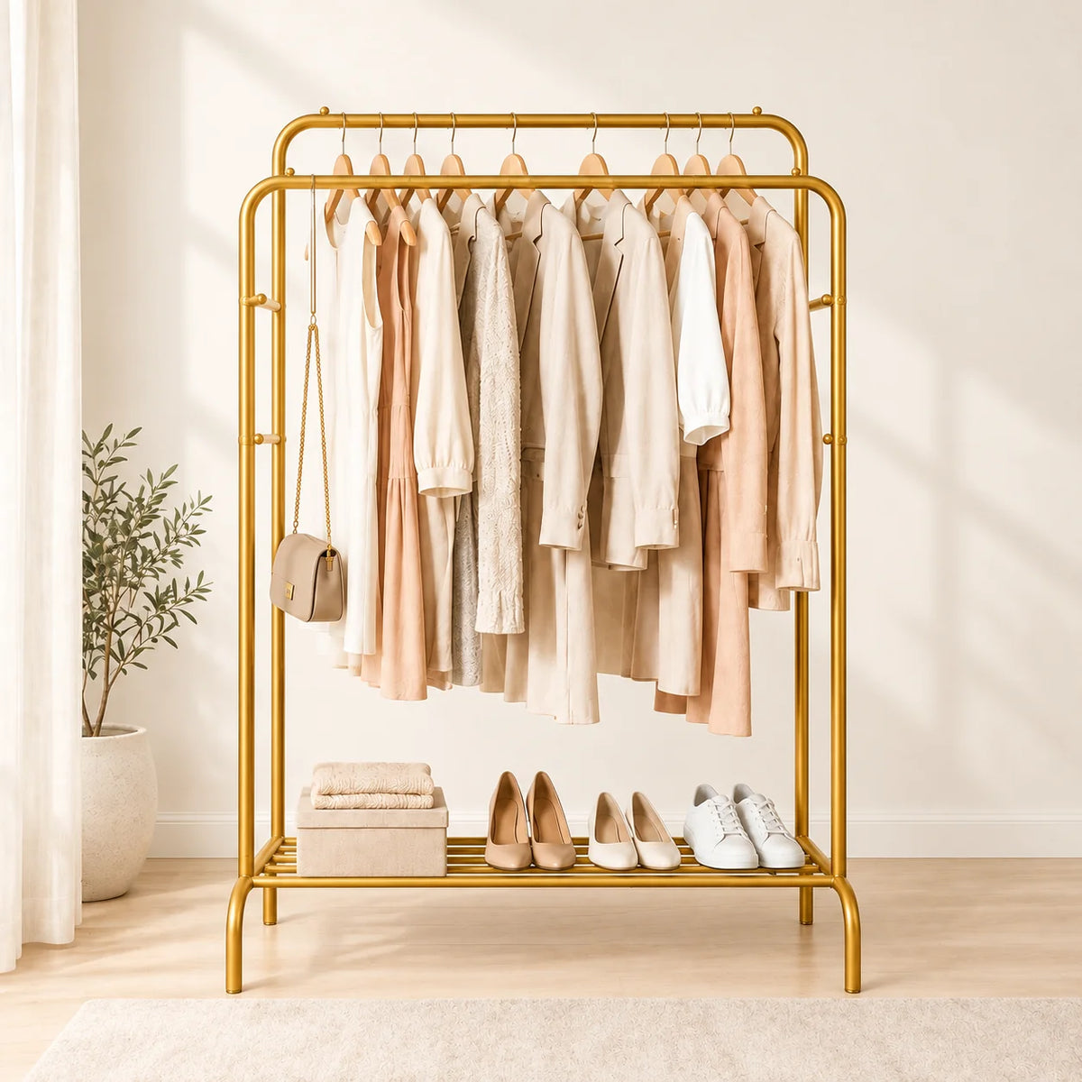 Double-Pole Metal Clothes Stand | Freestanding Garment & Clothing Rack