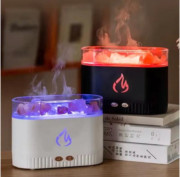 USB Essential Oil Diffuser with Crystal Salt Lamp and 7-Colour LED Lights