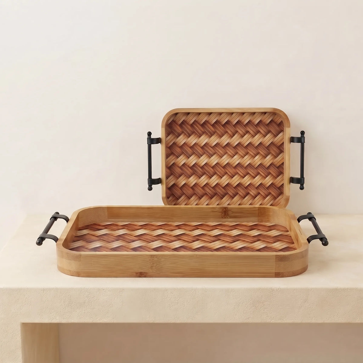 2-Piece Wooden Serving Tray Set – Kitchen & Dining Trays