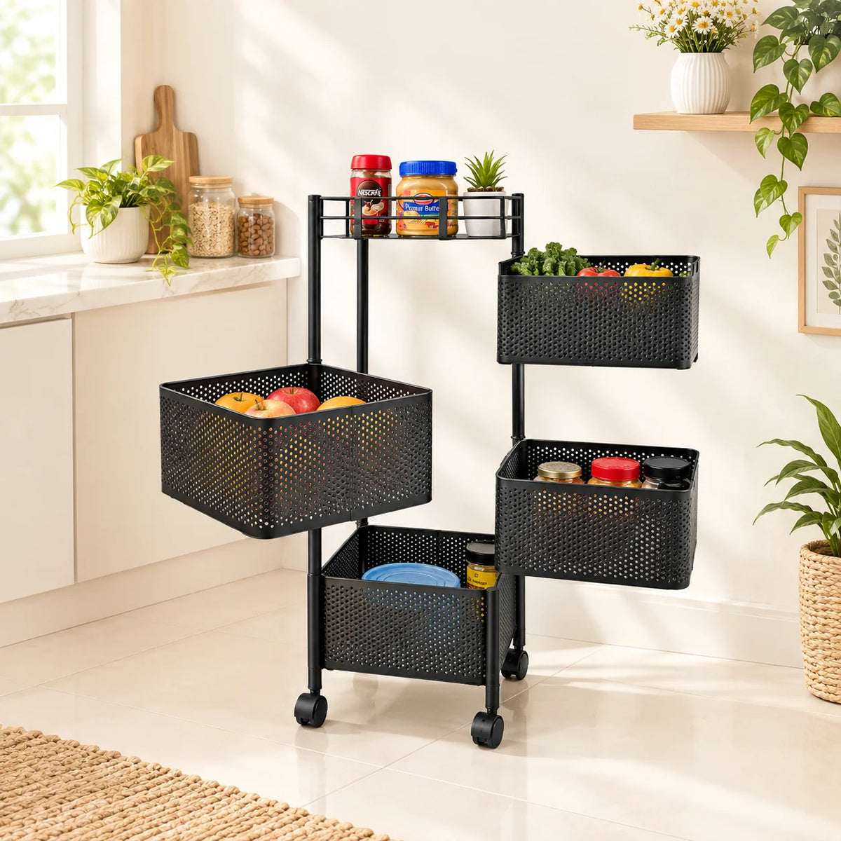Square Metal Trolley | Multi-Purpose Rolling Storage & Utility Cart