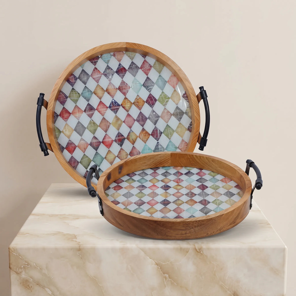 2-Piece Wooden Serving Tray Set – Kitchen & Dining Trays
