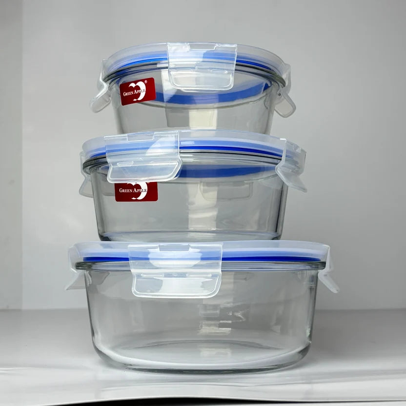 3-Piece Airtight Glass Food Storage Bowl Set