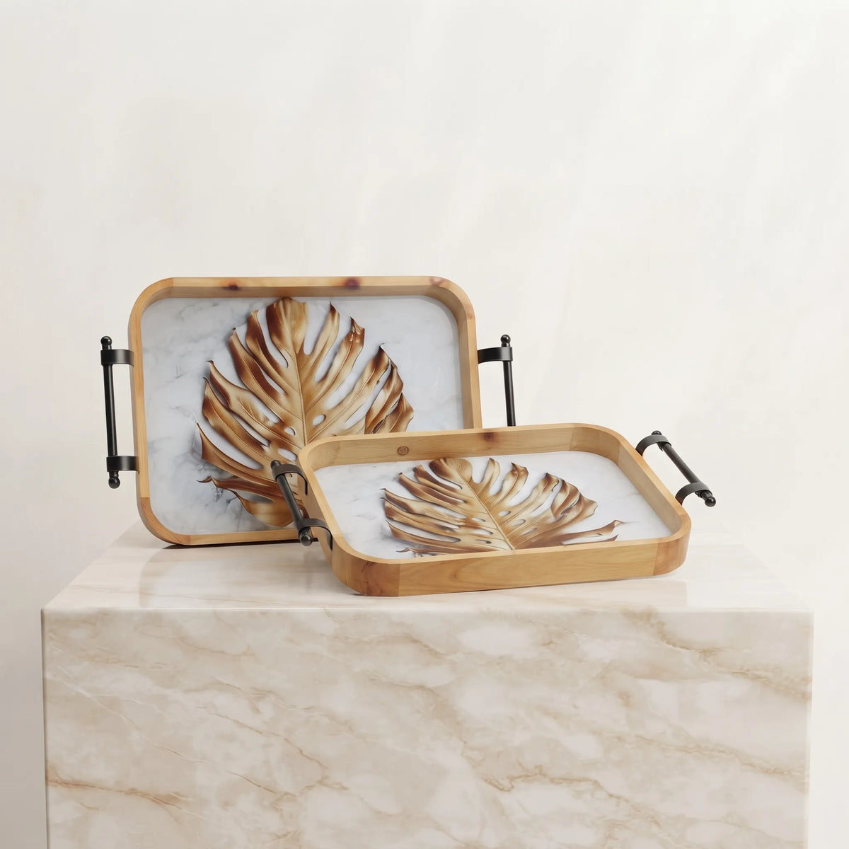 2-Piece Wooden Serving Tray Set – Kitchen & Dining Trays