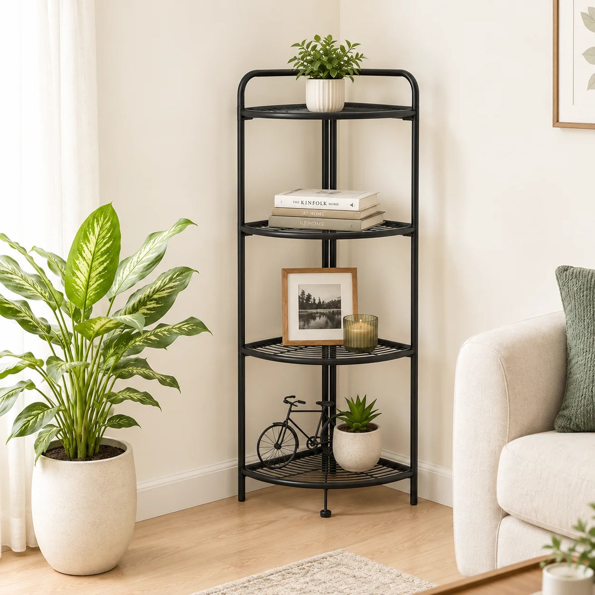 Foldable Corner Shelf with Tripod Base | Space-Saving Home Organiser