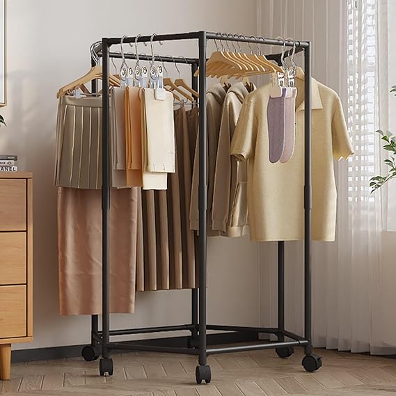 360° Rotating Hexagon Cloth Drying Rack With Wheel