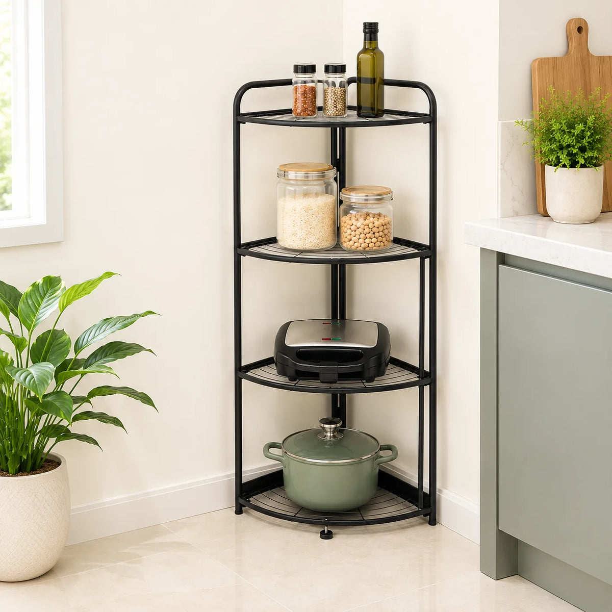 Foldable Corner Shelf with Tripod Base | Space-Saving Home Organiser