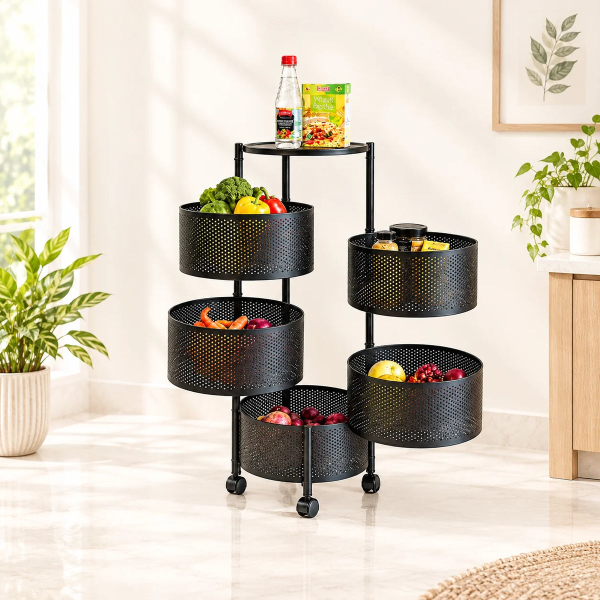 Round Metal Trolley | Multi-Purpose Rolling Storage & Utility Cart