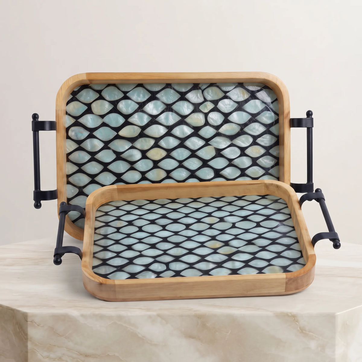 2-Piece Wooden Serving Tray Set – Kitchen & Dining Trays