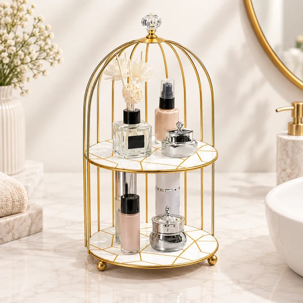 2-Tier Golden Vanity Cage | Makeup & Beauty Storage Organiser